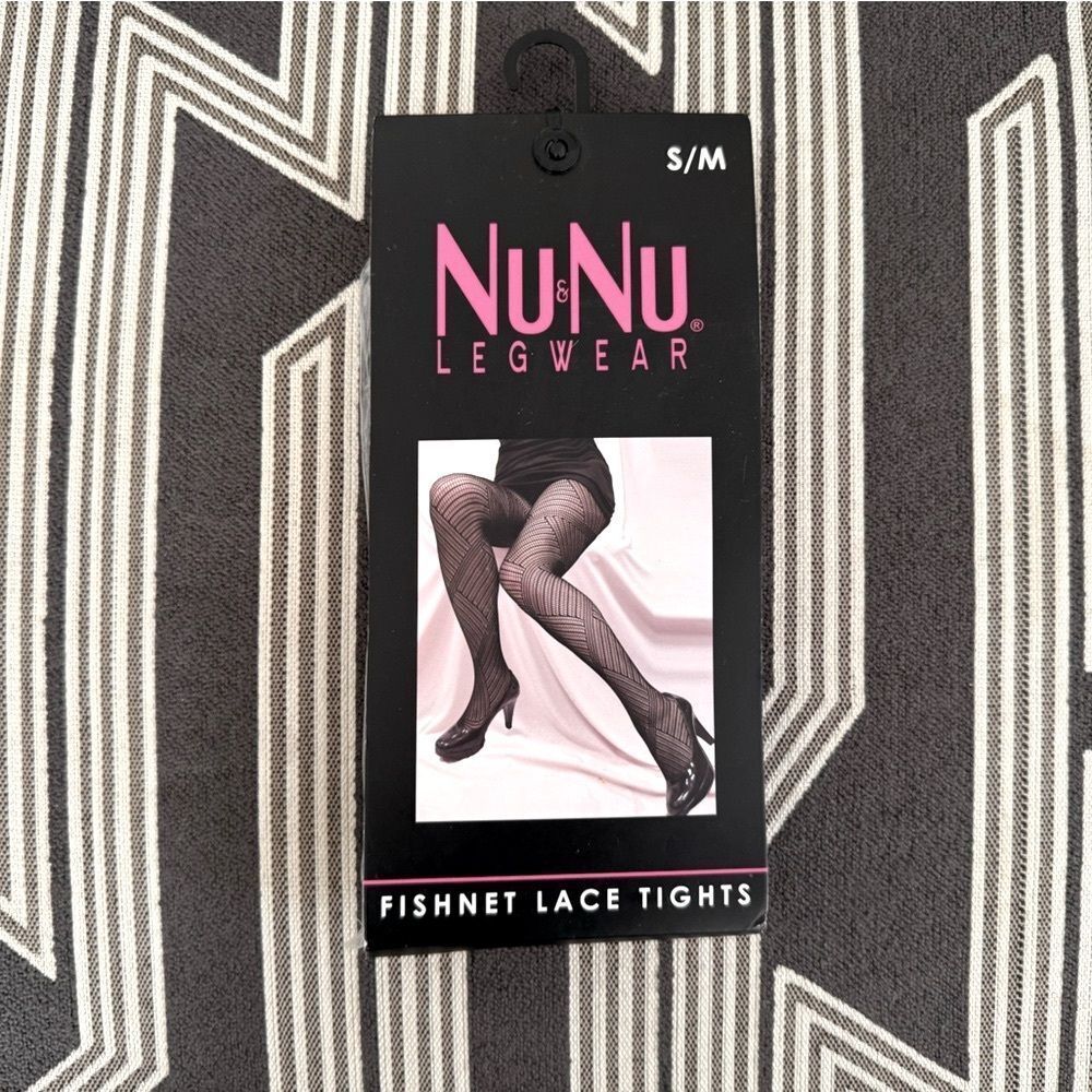 NWT Nu &  Nu Legwear Black Lace Chevron Fishnet Tights S/M